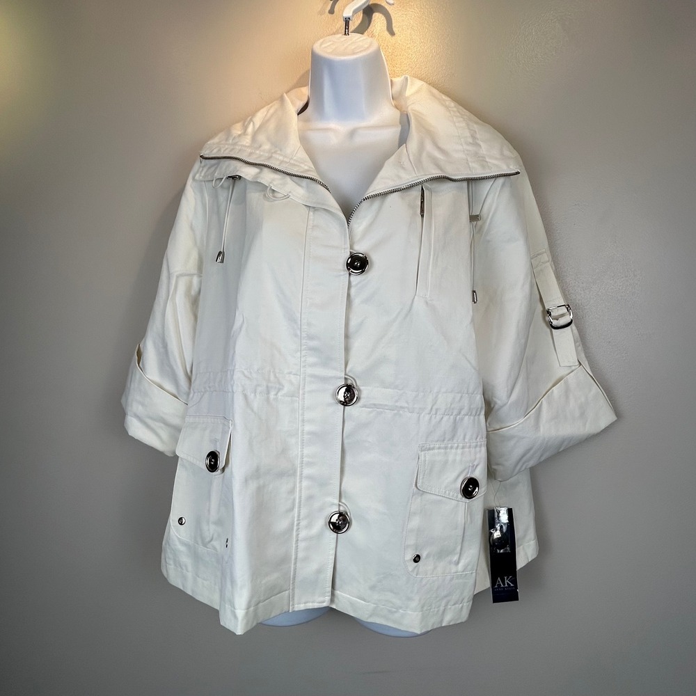 Anne Klein White Utility Jacket XL NWT Drawstring Waist Silver Hardware